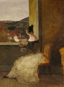 Lady at the window with distaff, c1835. Creator: Friedrich Loos