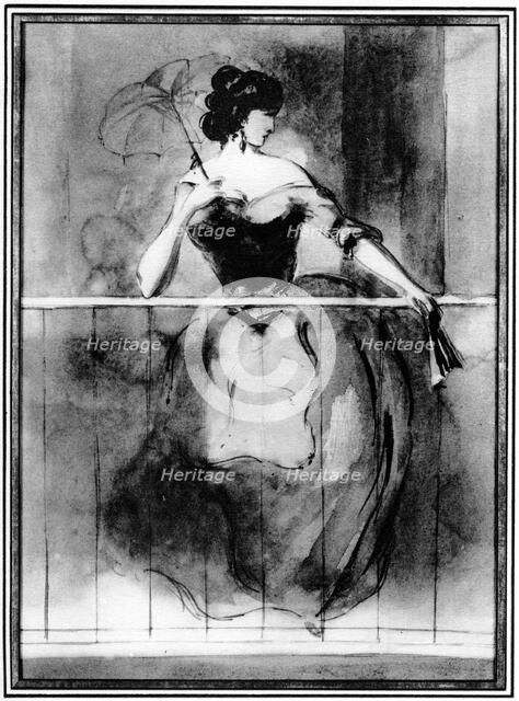 'Lady at a Balcony', 19th century, (1930).Artist: Constantin Guys