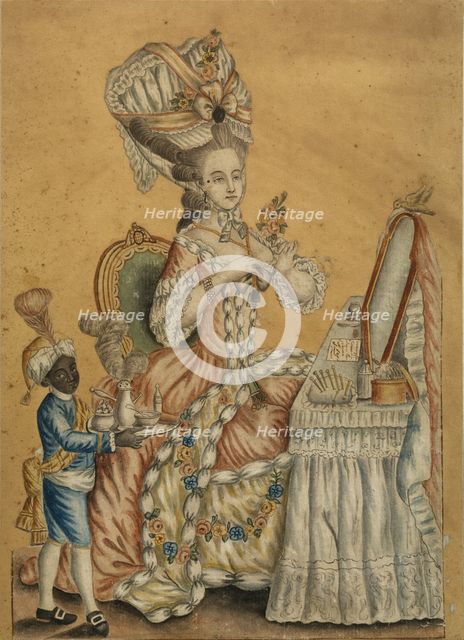 Lady at a Toilette with a black boy, 1770s. Artist: Anonymous  