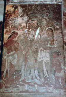 Lady at her toilet, cave fresco, Ajanta, India. 1st-5th century. (20th century)