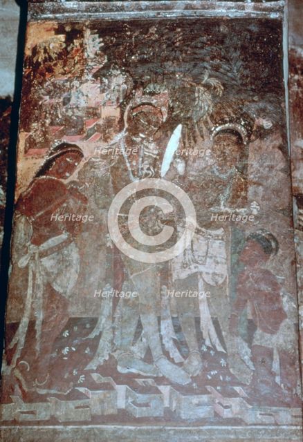 Lady at her toilet, cave fresco, Ajanta, India. 1st-5th century. (20th century). Artist: Unknown