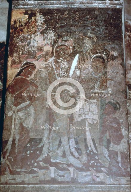 Lady at her toilet, cave fresco, Ajanta, India. 1st-5th century. (20th century). Artist: Unknown