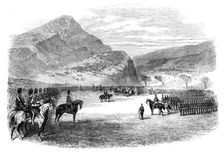 Lady Belhaven presenting new colours to the 26th Regiment (Cameronians) at the..., 1862. Creator: Unknown