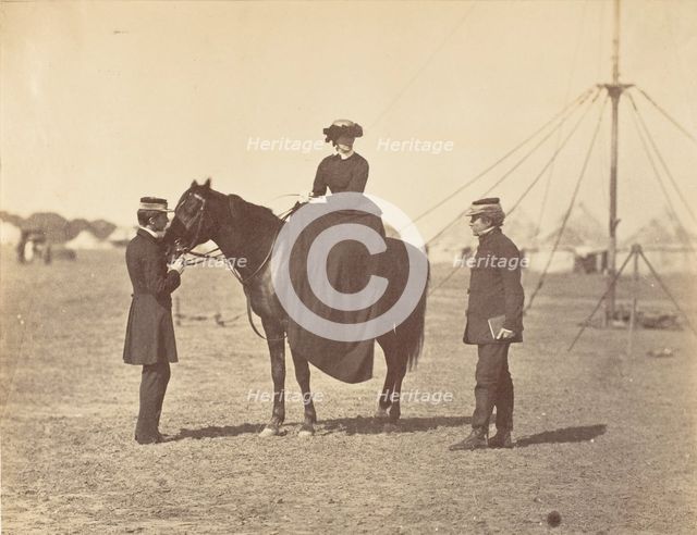 [Lady Canning on her Black Arab and Lord Clyde, Commander in Chief], 1858-61. Creator: Jean Baptiste Oscar Mallitte.