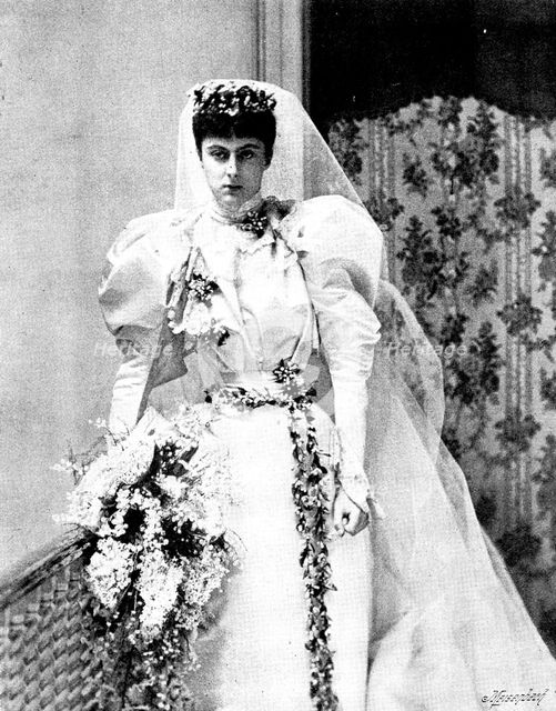 Lady Edith Ward (Lady Wolverton) in her bridal dress, 1895. Creator: Russell & Sons.