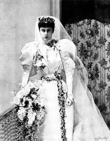 Lady Edith Ward (Lady Wolverton) in her bridal dress, 1895. Creator: Russell & Sons
