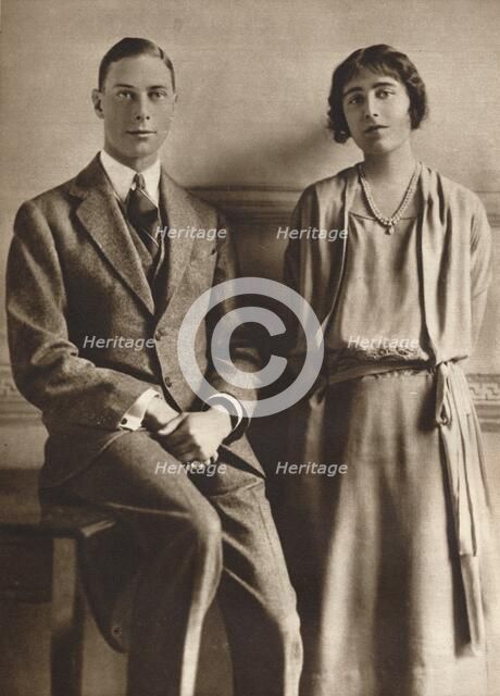 'Lady Elizabeth Bowes Lyon and the Duke of York upon the announcement of their engagement', 1923. Creator: Vandyk.