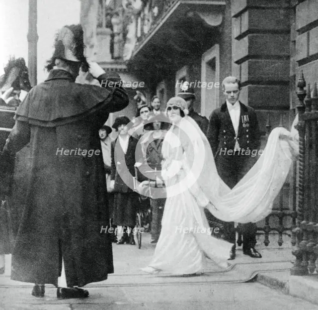 Lady Elizabeth Bowes-Lyon on her way to be married at Westminster Abbey, 26 April 1923, (1937). Creator: Unknown.