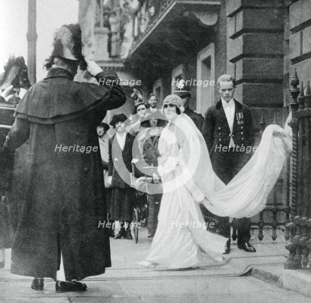 Lady Elizabeth Bowes-Lyon on her way to be married at Westminster Abbey, 26 April 1923, (1937). Creator: Unknown.