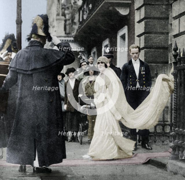 Lady Elizabeth Bowes-Lyon on her way to be married at Westminster Abbey, 26 April 1923, (1937). Creator: Unknown.