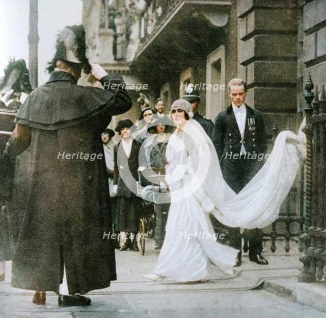 Lady Elizabeth Bowes-Lyon on her way to be married at Westminster Abbey, 26 April 1923, (1937). Creator: Unknown.