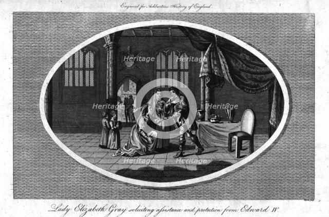 'Lady Elizabeth Gray soliciting assistance and protection from Edward IV', (1793). Creator: Warren.