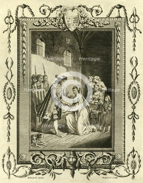 'Lady Elizabeth Grey petitioning Edward IV To restore her lands', (1461), 1783 .  Creator: Unknown.