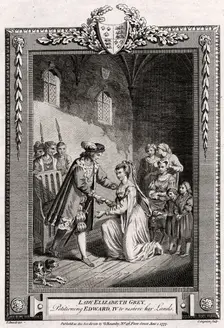 Lady Elizabeth Grey, petitioning Edward IV to restore her lands 15th century, (1777). Creator: Charles Grignion