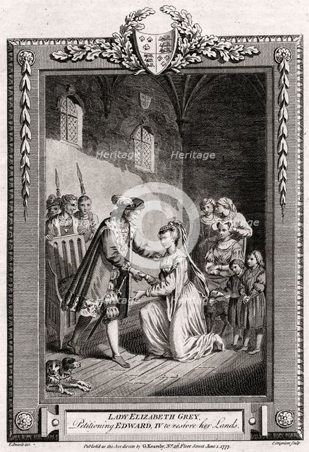 'Lady Elizabeth Grey, petitioning Edward IV to restore her lands', 15th century, (1777).  Creator: Charles Grignion.