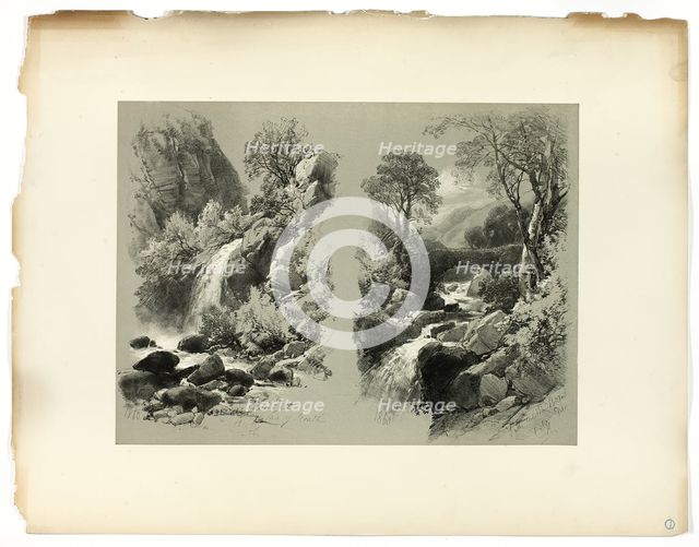 Lady Fall, Vale of Heath, and Fall on the Brent, from Picturesque Selections, 1860. Creator: James Duffield Harding.