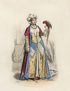 Lady from Cairo, color engraving 1870