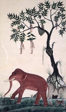Lady fruits & elephant. c.1824. Creator: Bun Khong