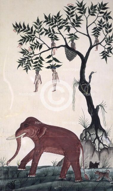 'Lady fruits' & elephant. c.1824. Creator: Bun Khong.