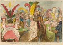 Lady Godina's Rout;-or-Peeping-Tom Spying out Pope-Joan, 1796. Creator: James Gillray (British, 1757-1815); Hannah Humphrey