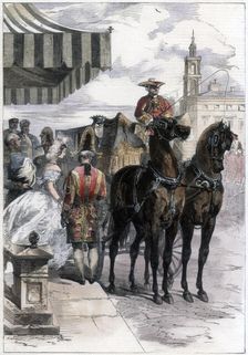 Lady going out during The London Season 1856.Artist: Edmund Morin