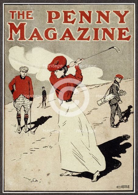 Lady golfer taking a swing on the cover of 'The Penny Magazine', c1900. Creator: Unknown.