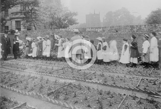 Lady Henry and T.P. O'Connor distribute cabbages, 1913. Creator: Bain News Service.