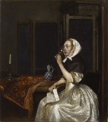 Lady Holding a Wine Glass, ca 1665. Creator: Ter Borch, Gerard, the Younger (1617-1681)