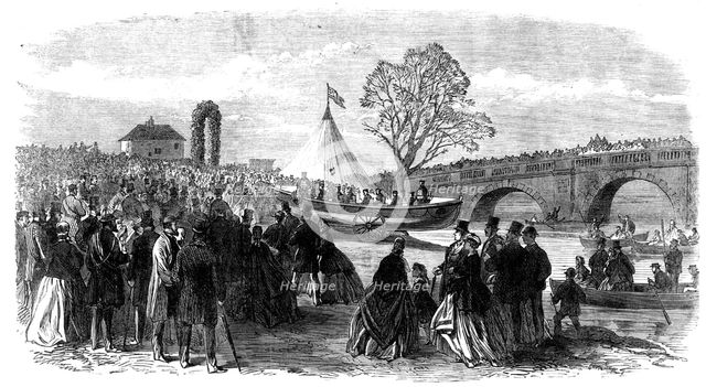 Lady Houghton naming the Pontefract and Goole Life-Boat, Ferrybridge, Knottingley, Yorkshire, 1865. Creator: Unknown.
