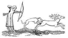 Lady hunting with a hound, 14th centuy, (1833)