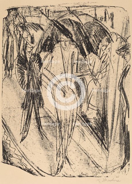 Lady in the Rain, 1914. Creator: Ernst Kirchner.