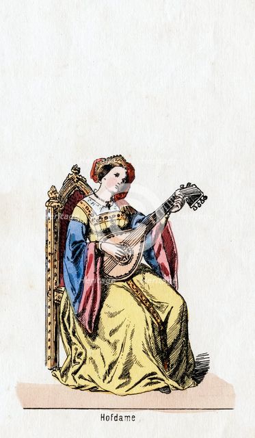 Lady-in-waiting, costume design for Shakespeare's play, Henry VIII, 19th century. Artist: Unknown