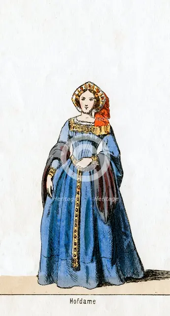 Lady-in-waiting, costume design for Shakespeare's play, Henry VIII, 19th century. Artist: Unknown