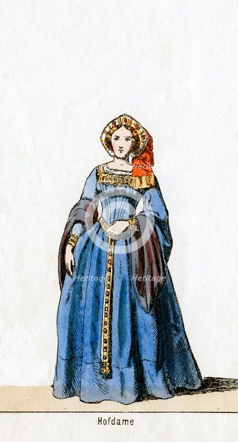 Lady-in-waiting, costume design for Shakespeare's play, Henry VIII, 19th century. Artist: Unknown