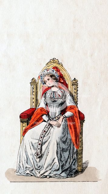 Lady-in-waiting, costume design for Shakespeare's play, Henry VIII, 19th century. Artist: Unknown