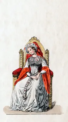 Lady-in-waiting, costume design for Shakespeare's play, Henry VIII, 19th century