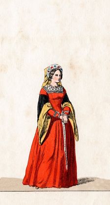 Lady-in-waiting, costume design for Shakespeare's play, Henry VIII, 19th century
