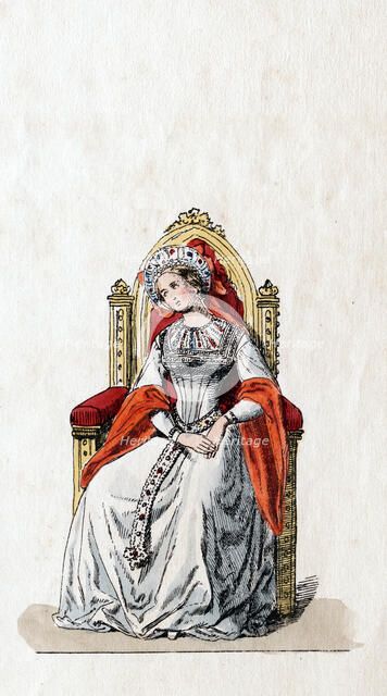 Lady-in-waiting, costume design for Shakespeare's play, Henry VIII, 19th century. Artist: Unknown