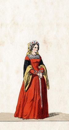 Lady-in-waiting, costume design for Shakespeare's play, Henry VIII, 19th century