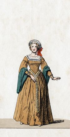 Lady-in-waiting, costume design for Shakespeare's play, Henry VIII, 19th century