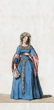 Lady-in-waiting, costume design for Shakespeare's play, Henry VIII, 19th century