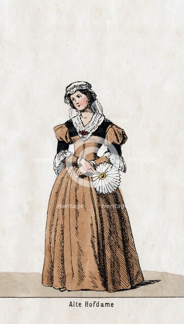 Lady-in-waiting, costume design for Shakespeare's play, Henry VIII, 19th century. Artist: Unknown