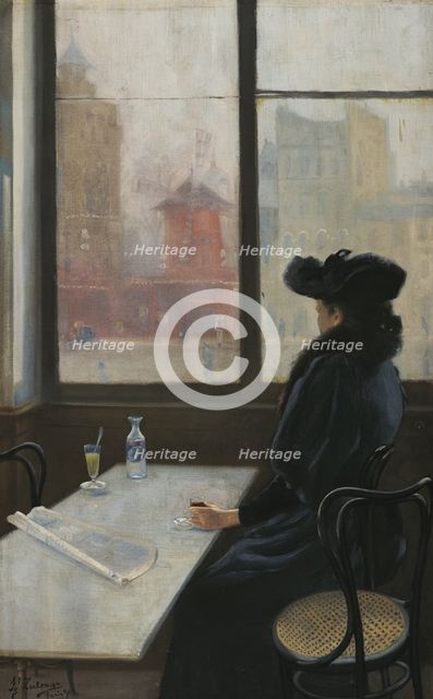 Lady in a café in front of the Moulin Rouge, Paris, 1890. Creator: Zuloaga y Zabaleto, Ignacio (1870-1945).