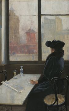 Lady in a café in front of the Moulin Rouge, Paris, 1890. Creator: Zuloaga y Zabaleto, Ignacio (1870-1945)