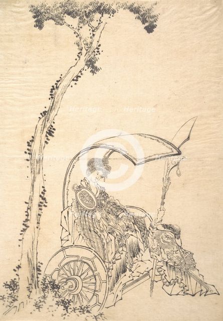 Lady in a Chariot. Creator: Hokusai.