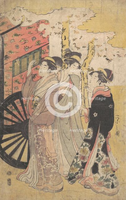 Lady in a Court Carriage Viewing Cherry Blossoms, ca. 1796 (Kansei 8). Creator: Hosoda Eishi.