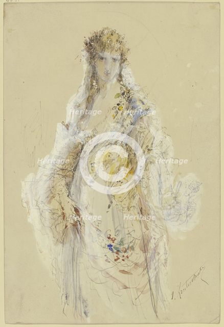 Lady in a flower-trimmed ball gown. Creator: Jules Lunteschütz.