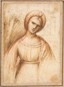 Lady in a Landscape (recto); Bust-Length Profile of an Old Woman (verso), c. 1521. Creator: Dosso Dossi (Italian, c. 1490-aft 1541), possibly by