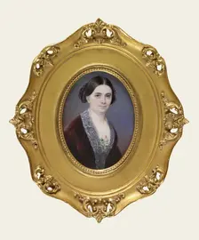 Lady in a red dress, c1850. Creator: Anne Hall