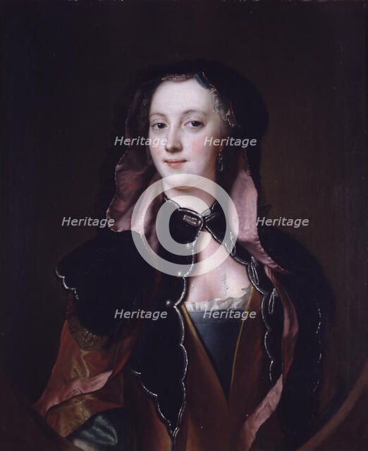 Lady in black and red suit, 1699-1762. Creator: Andreas Møller.